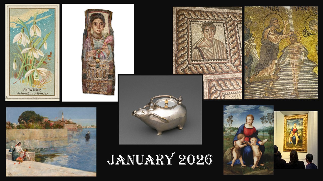 Black-background collage titled ‘January 2026’ featuring artworks from different periods of art.